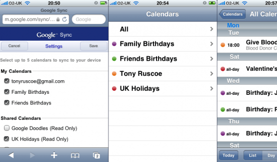 Google Calendar, Contacts Mail and the iPhone